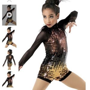 weissman adieu ombré sequin mesh feather acro dance gymnastics costume biketard
